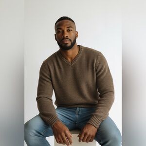 Men's Brown V-Neck Sweater